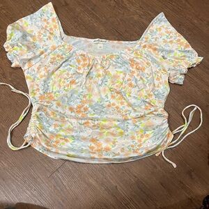 Derek Heart Watercolor Floral Side-Tie Blouse